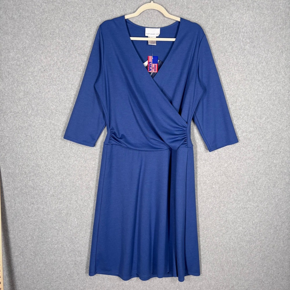 Susan Graver‎ Wrap Midi Dress Medium Ruched Jersey Knit Stretch Career Church
